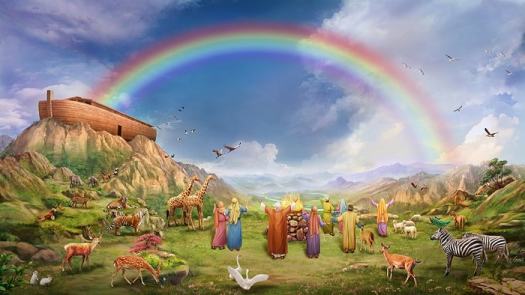 Noah-and-his-family-feel-happy-when-they-see-rainbow