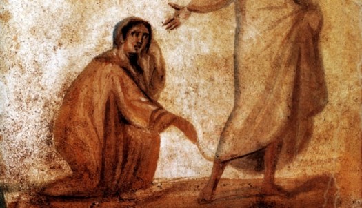Woman-touching-Jesus-garment-Marcellinus-Peter-Catacomb-610x351