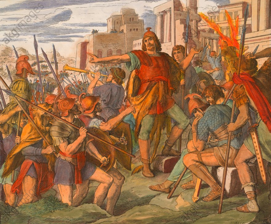 Schnorr-Bibel, Judas Makkab.besiegt.. - Judas Maccabeus defeats... / Carolsfeld -